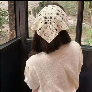 Cream Crochet Triangle Headband French Hollow HairBand belt